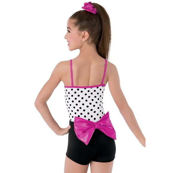 Weissman Can't Buy Me Love Print Bodice Biketard One Piece Bow Fuchsia Leotard - Picture 2 of 5